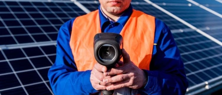 inspector holds infrared camera for home inspection